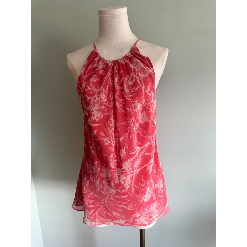 Ann Taylor Floral Pink Salmon Halter Netting Style Top Size 10